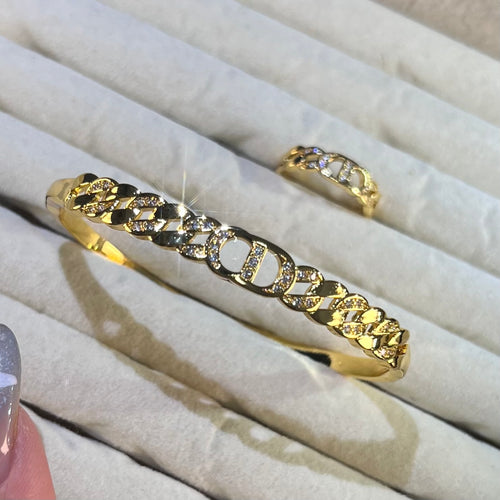 CD Pig Nose Cuban Link Pave Lab-Created Gemstone Bracelet | Gold-Tone Jewelry