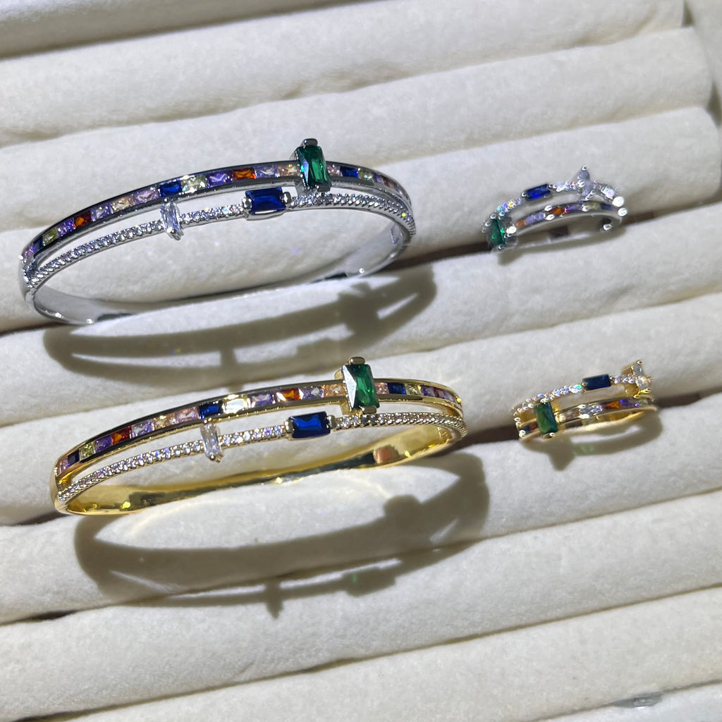 Regalia Rainbow Gemstone Bangle and Ring set