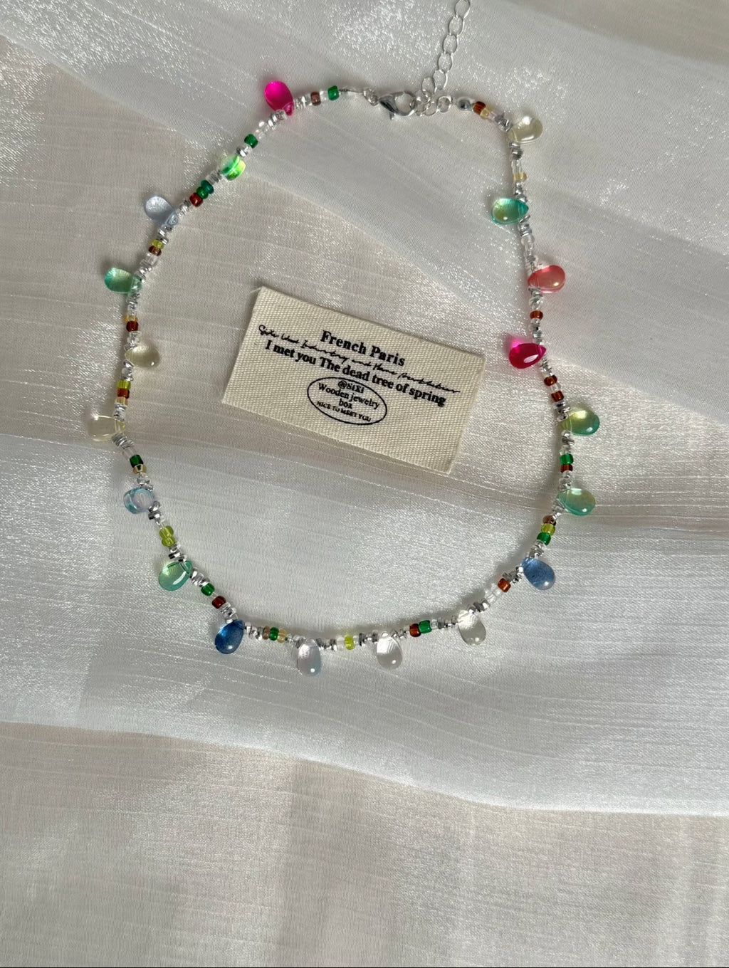 Handmade Rainbow Glass Teardrop Necklace & Bracelet
