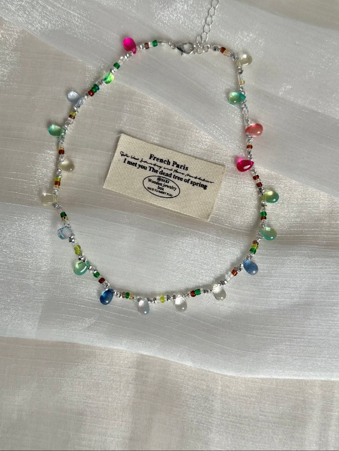 Handmade Rainbow Glass Teardrop Necklace & Bracelet
