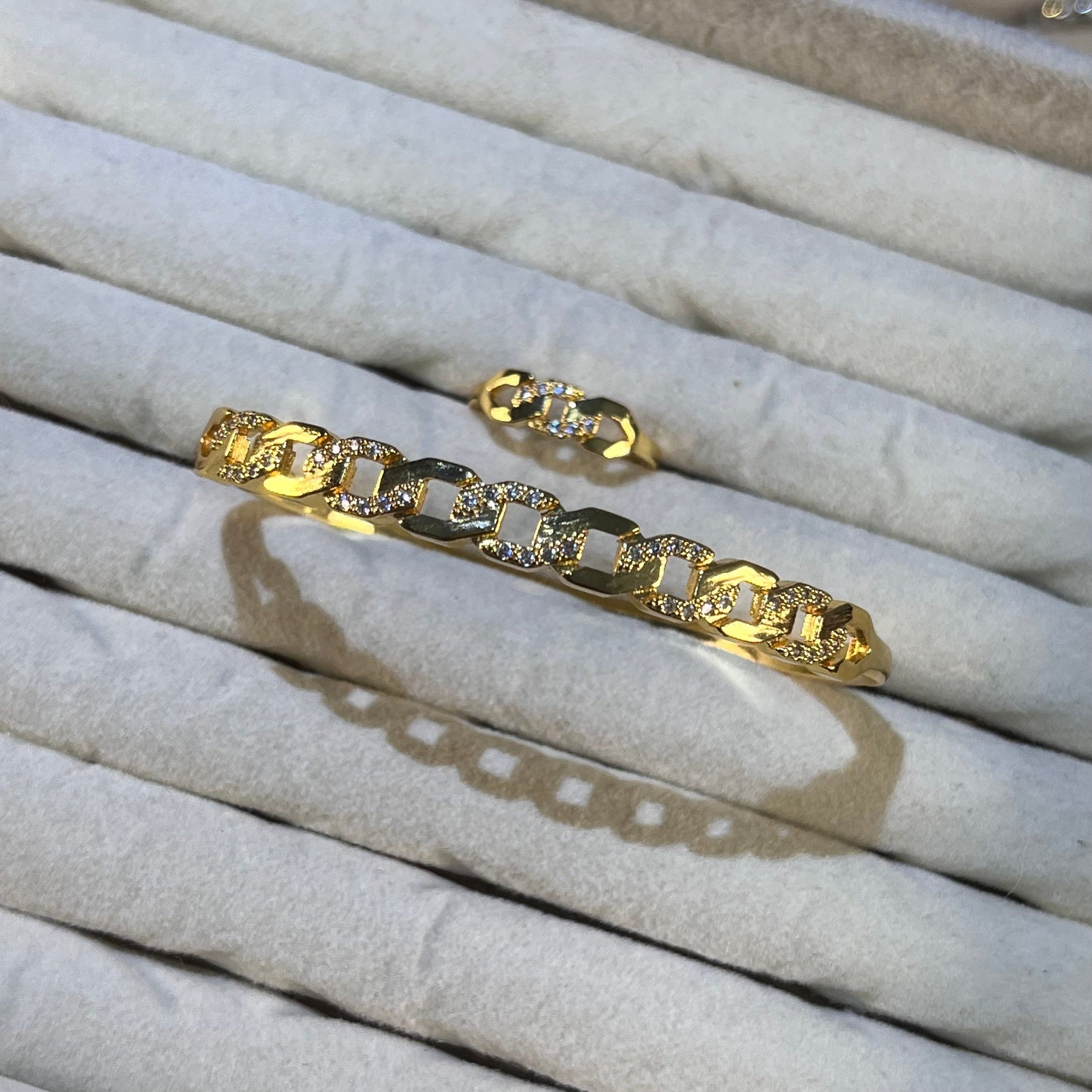 Minimalist Pave Cuban Link Lab-Created Gemstone Bracelet | Gold-Tone Jewelry