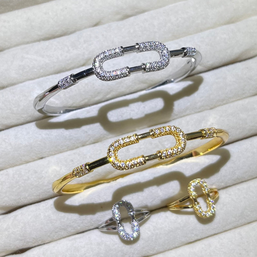 Link Clasp Sparkle Golden& Silver Bangle and Ring set