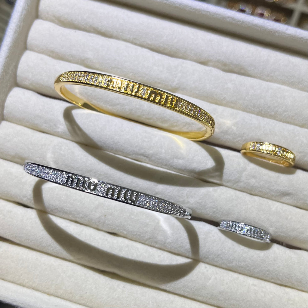 Minimalist Letter Gold&Silver bangle and ring set