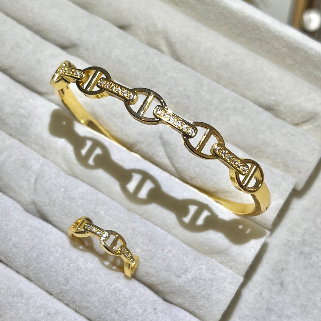 Pig nose Lux Lab-Created Gemstone Bangle and ring set| Gold& Silver Tone Jewelry