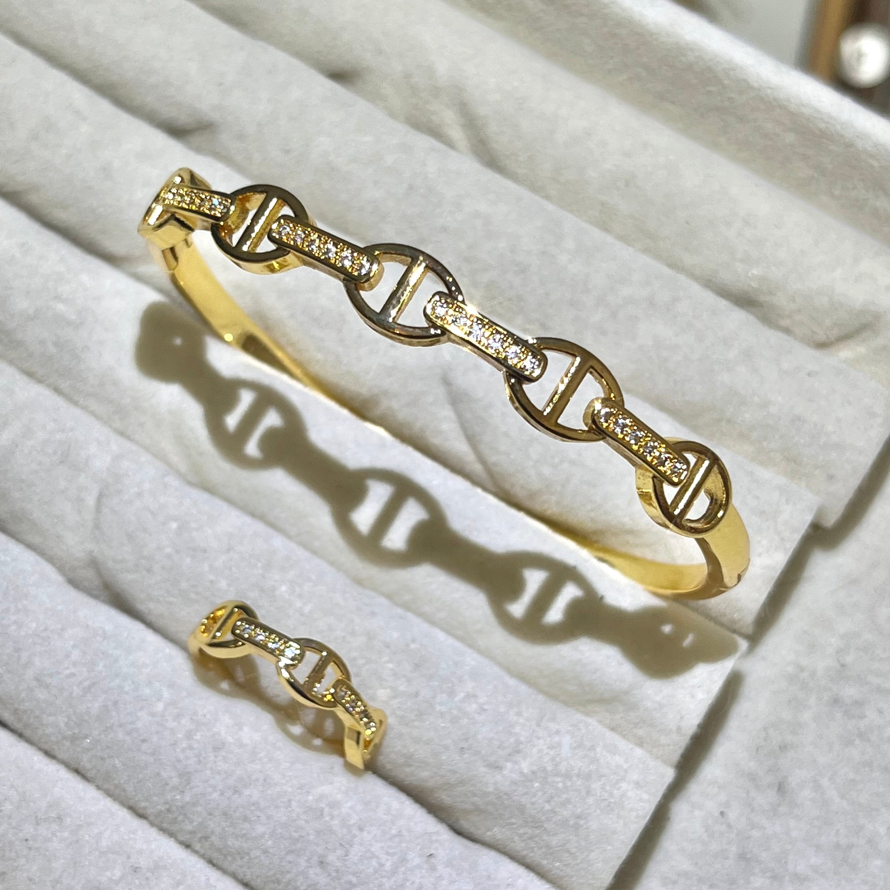 Pig nose Lux Lab-Created Gemstone Bangle and ring set| Gold& Silver Tone Jewelry