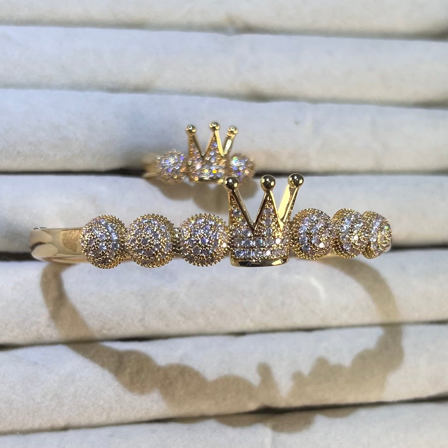 Luxury Crown Lab-Created Gemstone Bracelet & Ring Set | Gold-Tone Jewelry