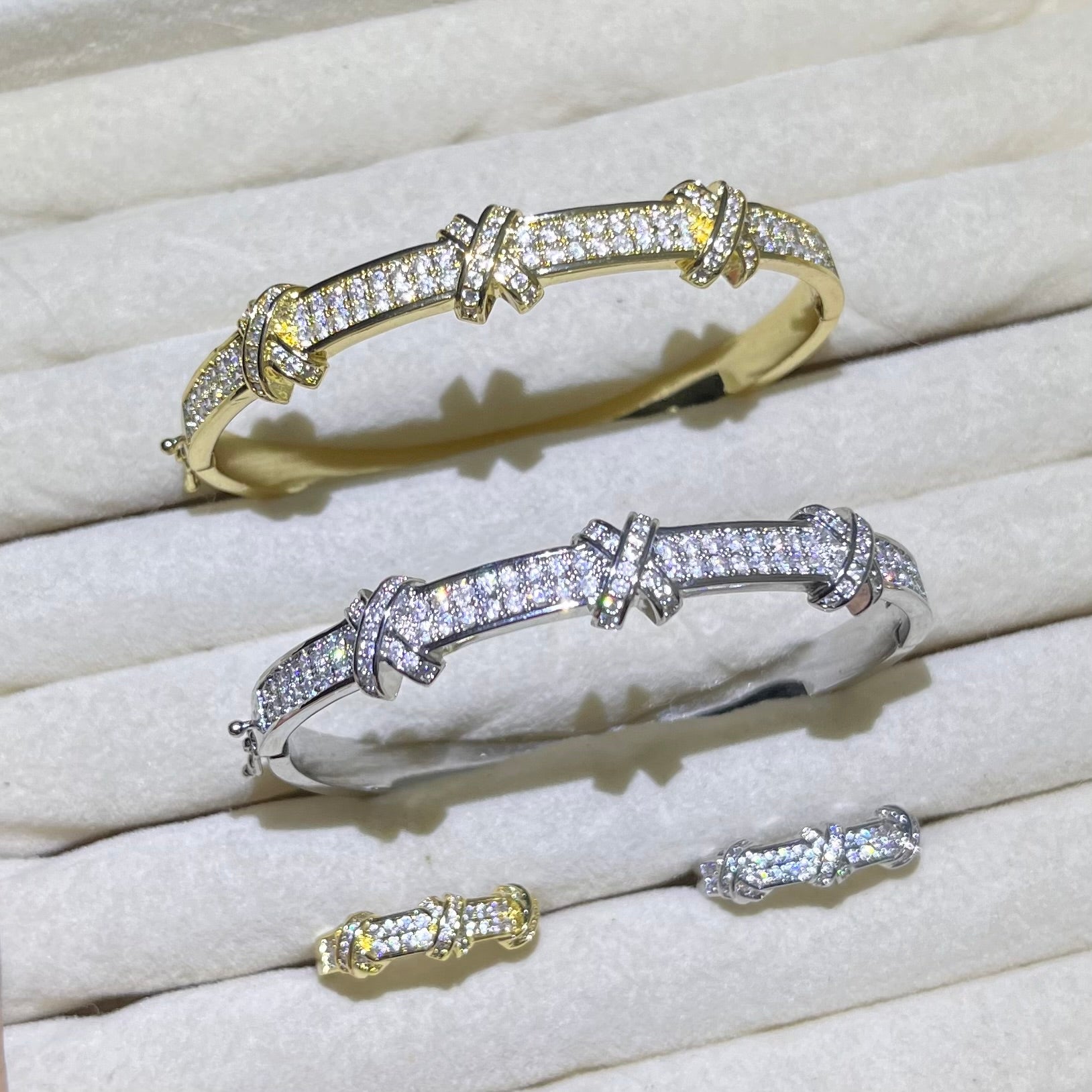 Knot Pave Golden&Silver Bangle and Ring set