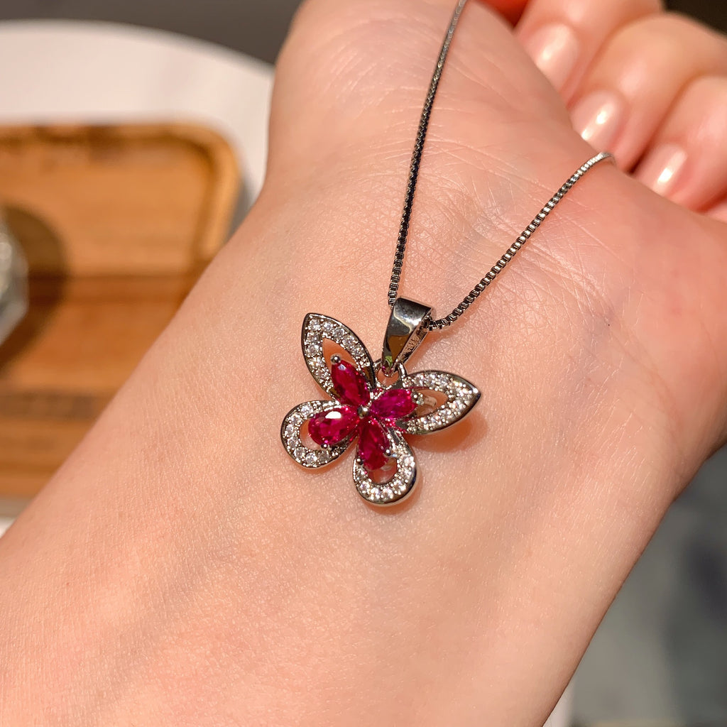 🦋 Lab grown ruby& aquamarine ✨Butterflies and ring set