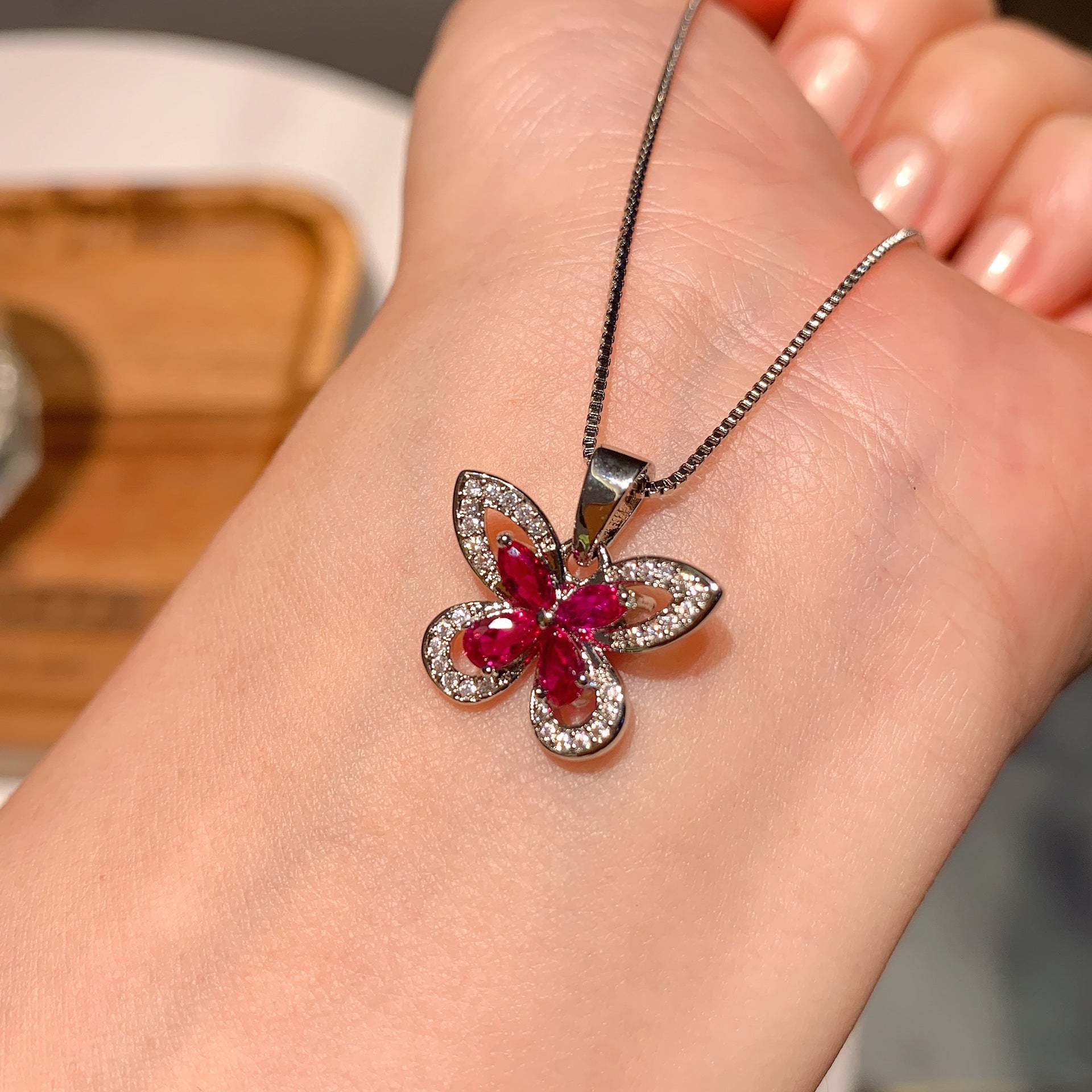 🦋 Lab grown ruby& aquamarine ✨Butterflies and ring set
