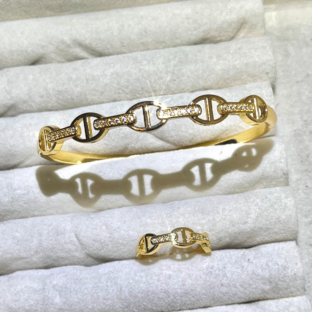 Pig nose Lux Lab-Created Gemstone Bangle and ring set| Gold& Silver Tone Jewelry
