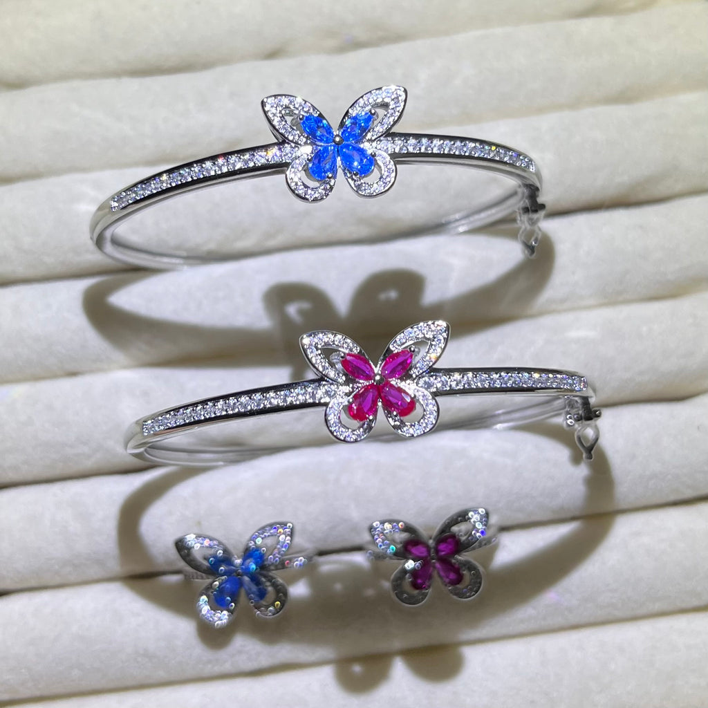 🦋 Lab grown ruby& aquamarine ✨Butterflies and ring set