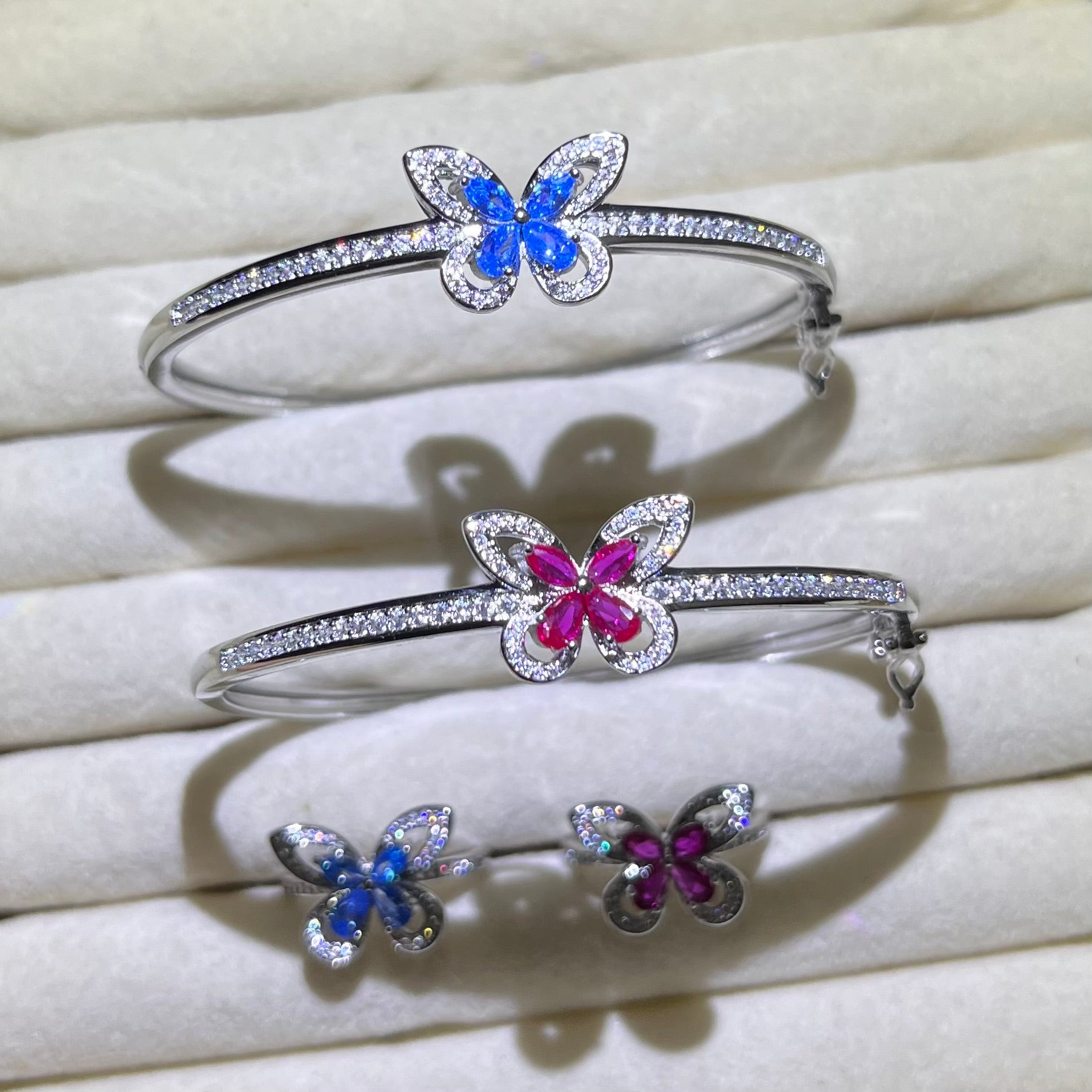 🦋 Lab grown ruby& aquamarine ✨Butterflies and ring set