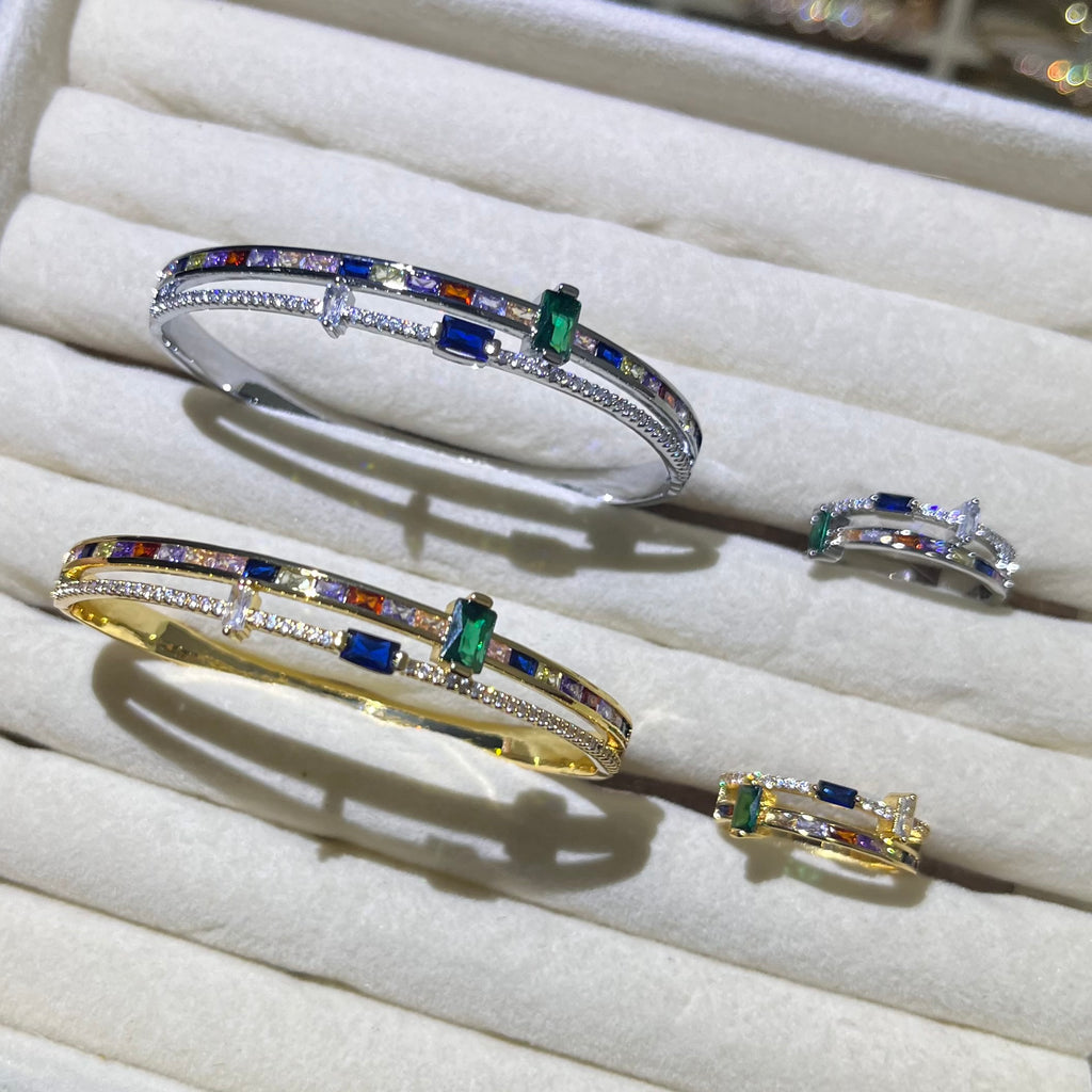 Regalia Rainbow Gemstone Bangle and Ring set