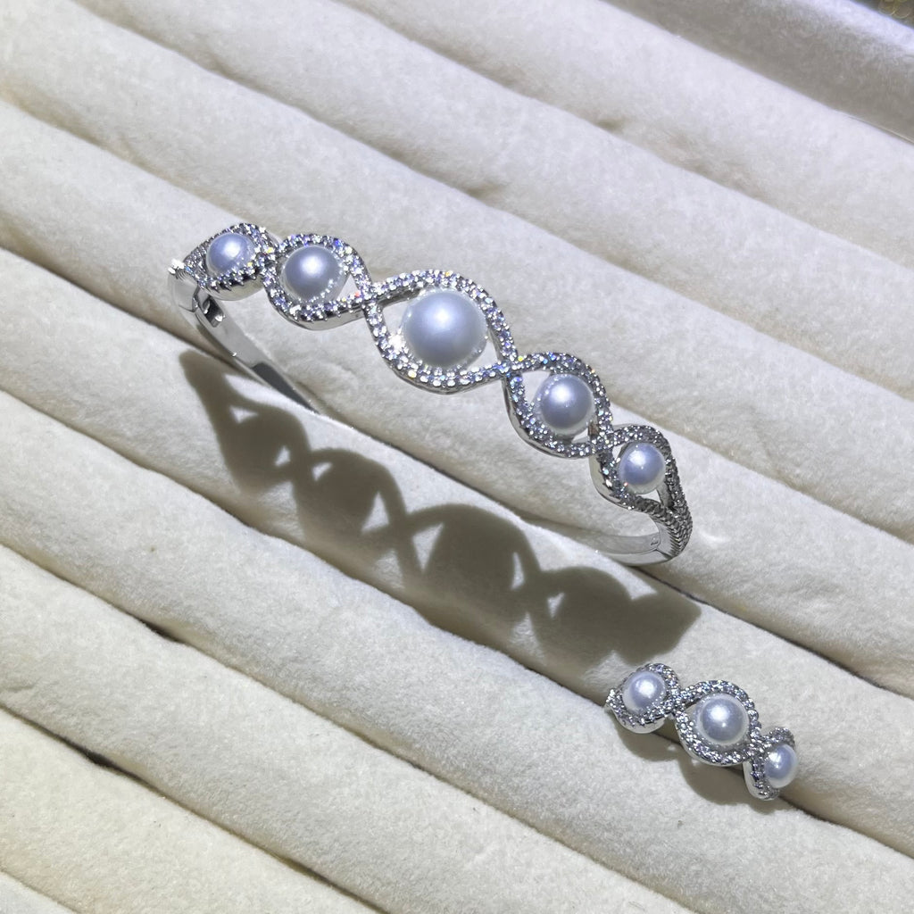 Infinity Pearl ♾️ Silver Bangle and Ring set