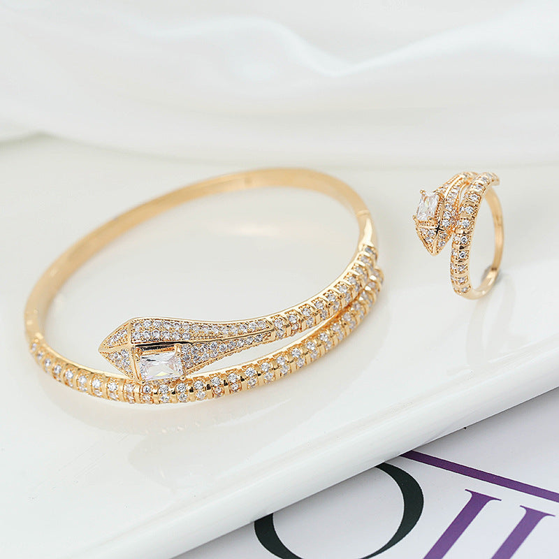 Luxury Pave Snake Bangle and Ring set |Gold&Silver tone