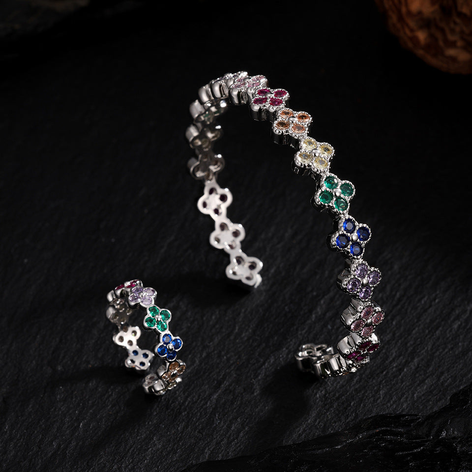 Rainbow/Diamond Clover gold& silver Bangle and ring set