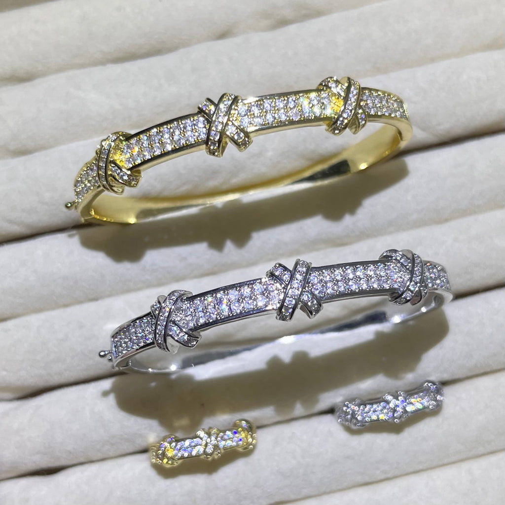 Knot Pave Golden&Silver Bangle and Ring set