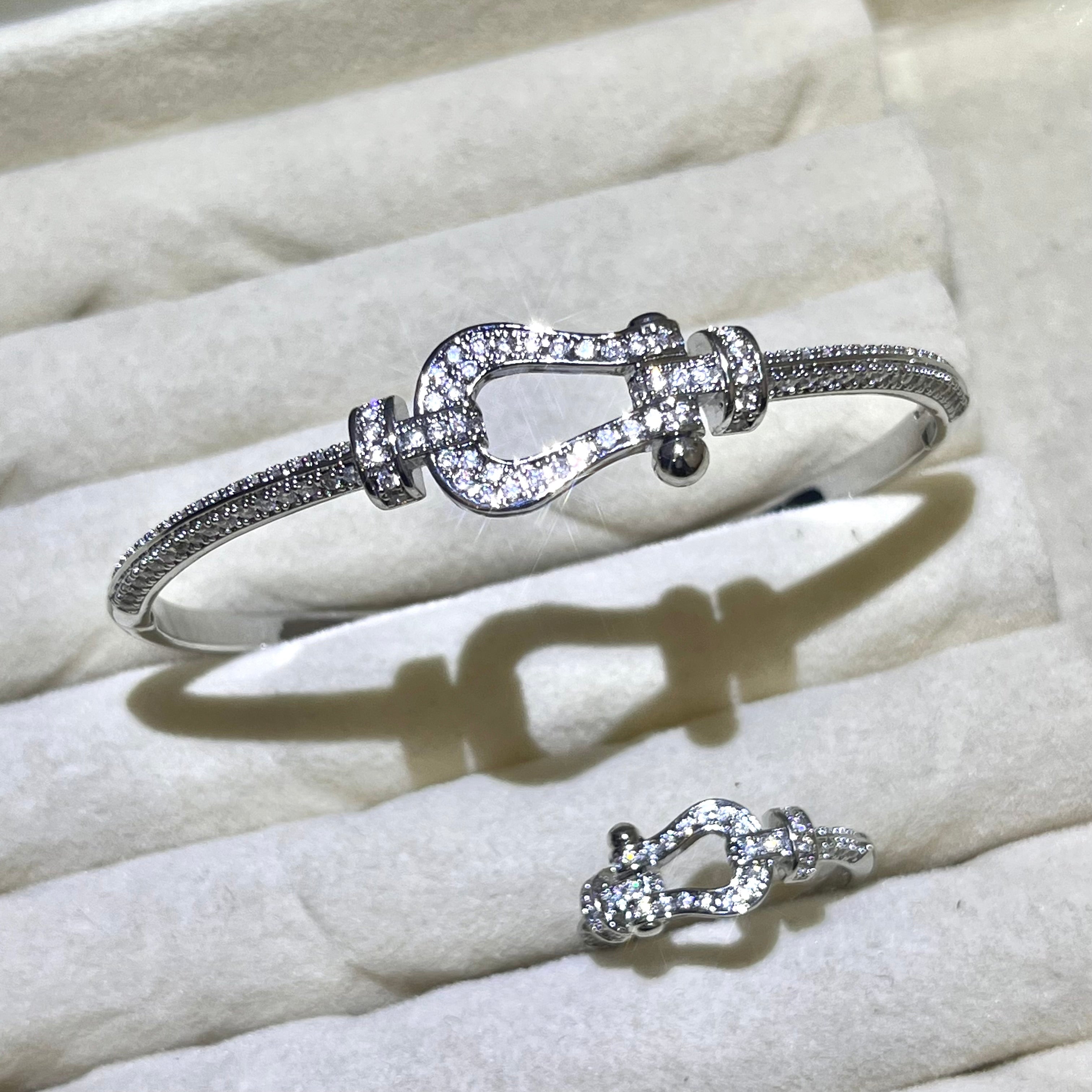 Horseshoe Buckle Lab-Created Gemstone Bracelet & Ring Set | Gold-Tone Jewelry
