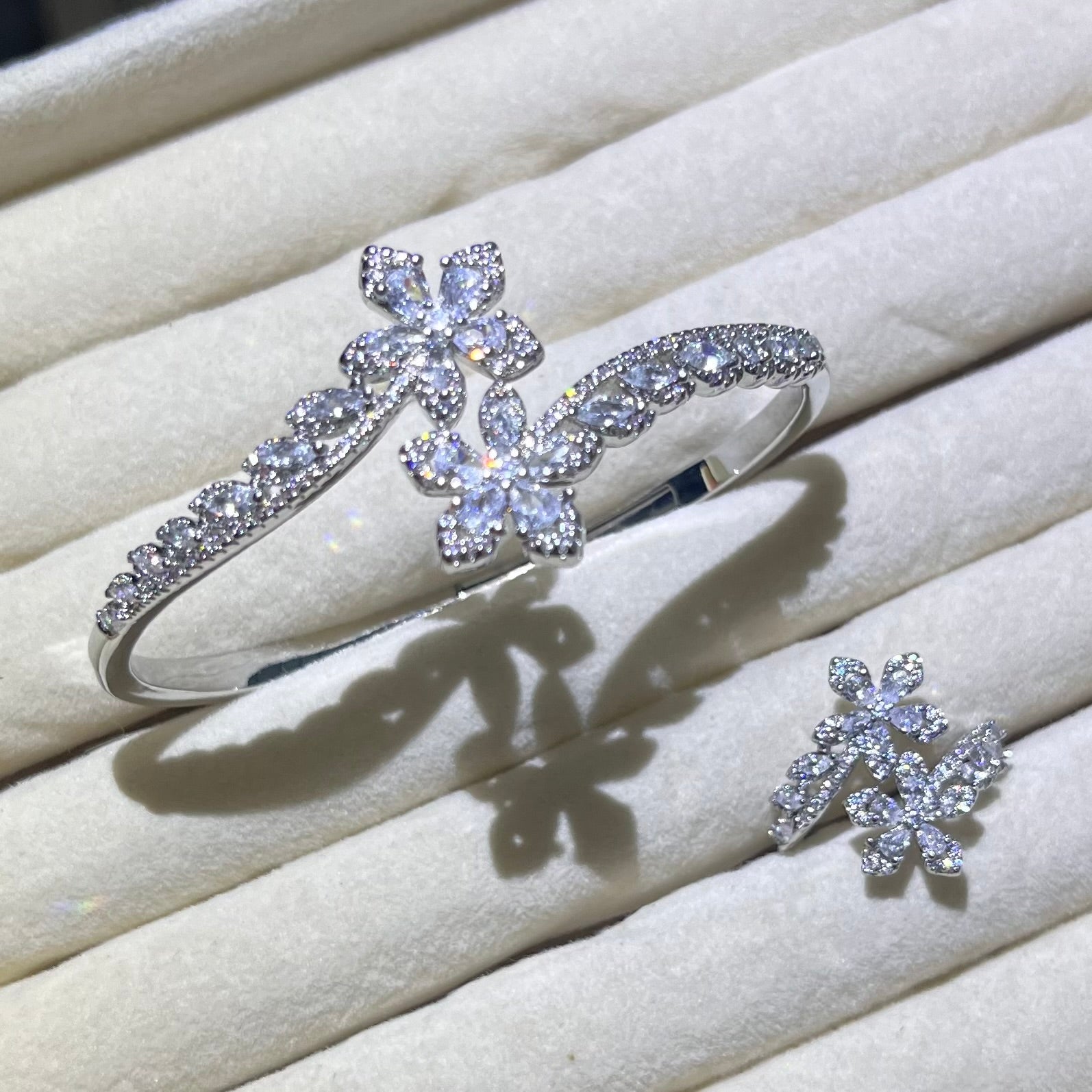 Bloom Duo Silver whisper Bangle and ring set