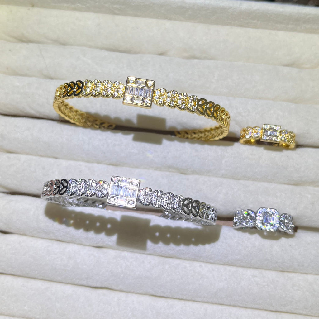 Wheat🌾 Sheaf 🍃Baguette Golden & Silver Bangle and ring set
