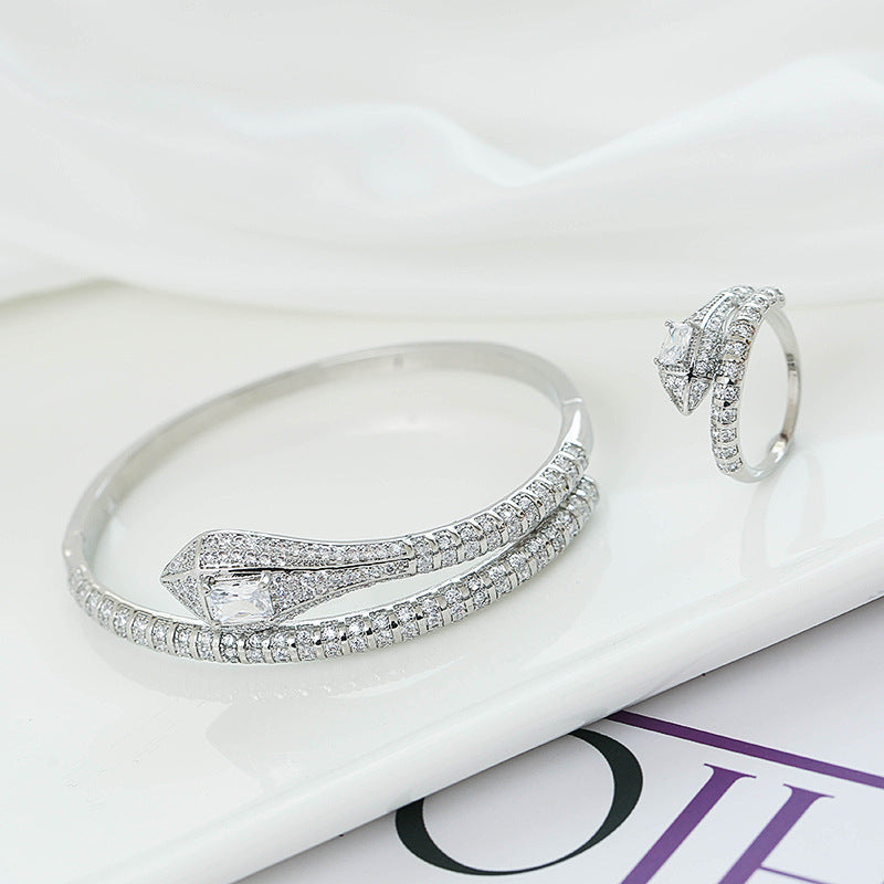 Luxury Pave Snake Bangle and Ring set |Gold&Silver tone