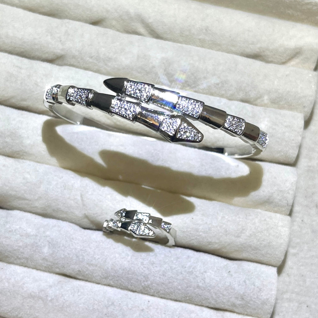 Serpent Lux Lab-Created Gemstone Bangle and ring set| Gold& Silver Tone Jewelry
