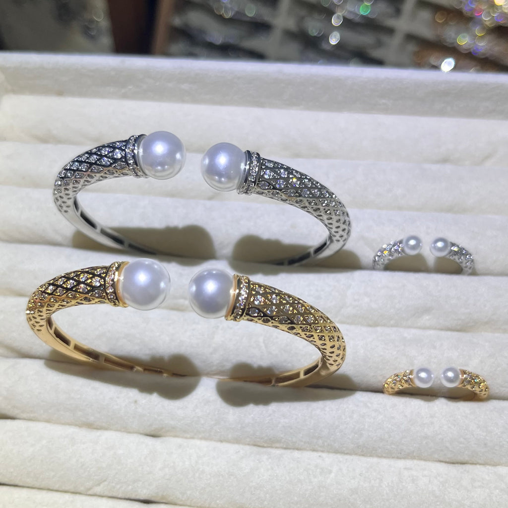 Quilted Pearl Cuff Bangle and Ring Set