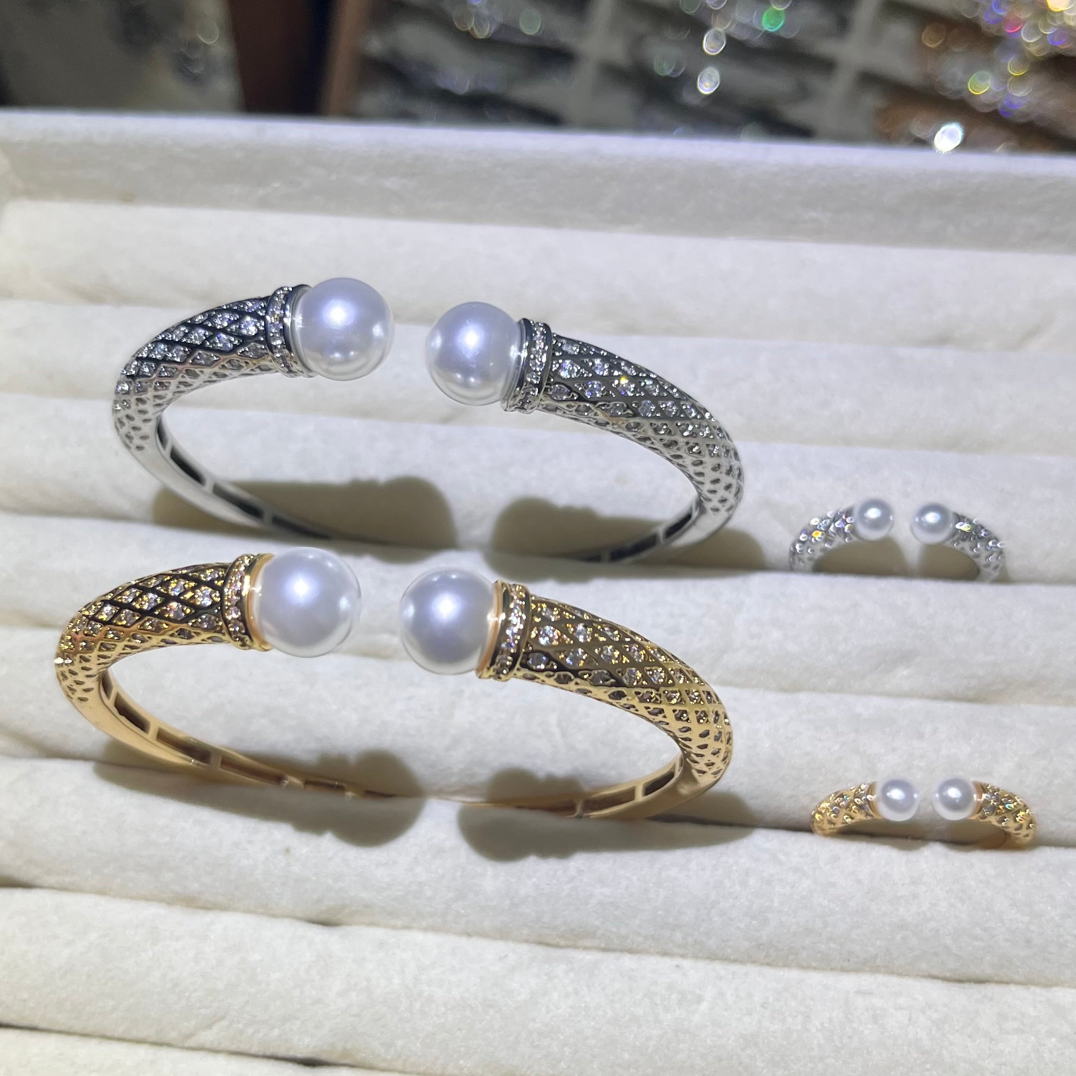 Quilted Pearl Cuff Bangle and Ring Set