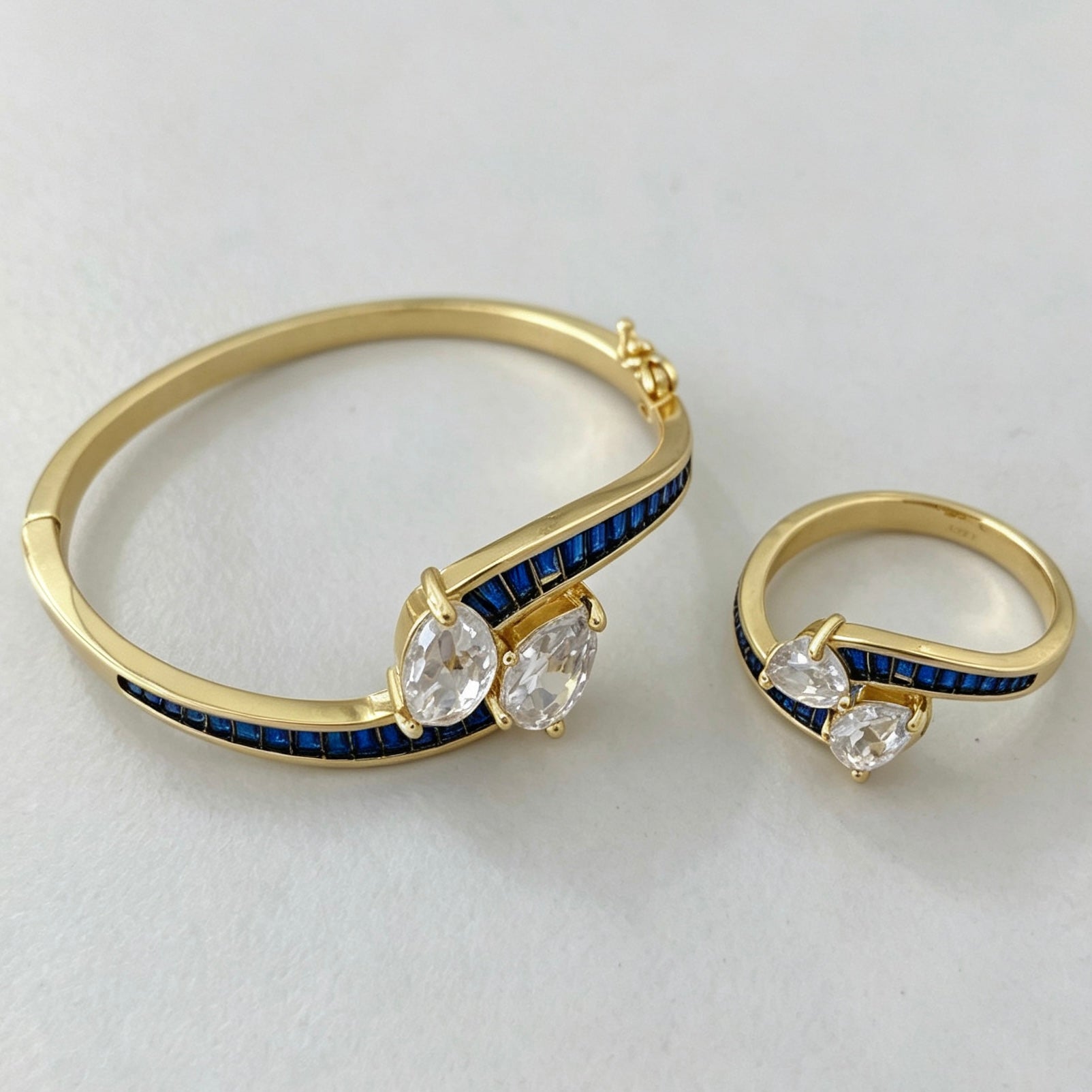 “You & Me” Pear cut Bangle and Ring set| Gold & Silver