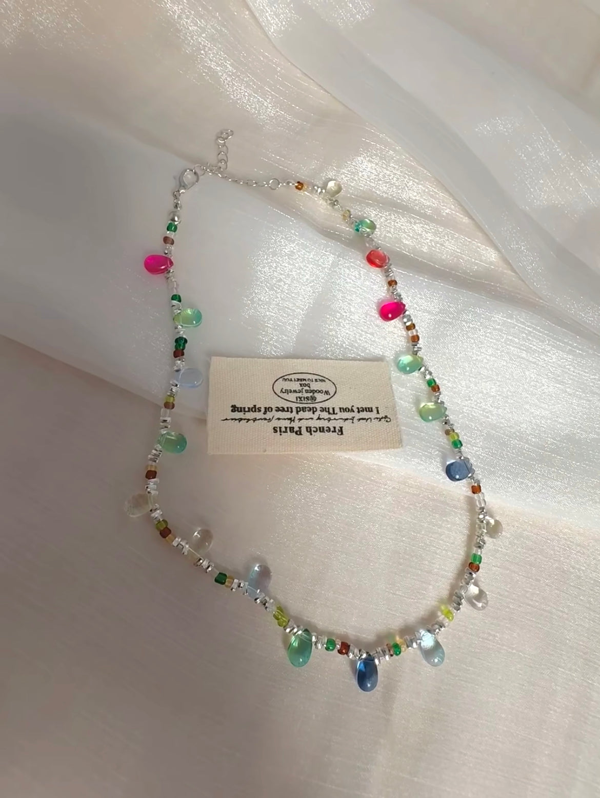 Handmade Rainbow Glass Teardrop Necklace & Bracelet