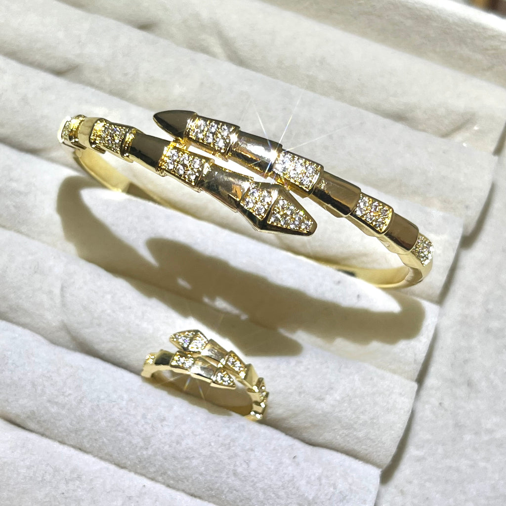 Serpent Lux Lab-Created Gemstone Bangle and ring set| Gold& Silver Tone Jewelry