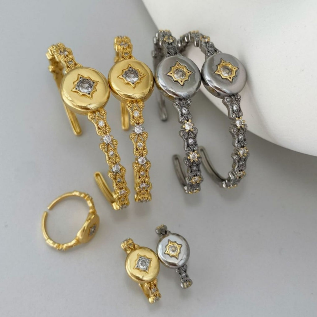 Starburst Filigree Bangle and Ring set|Gold & Silver