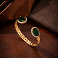 Oval cut Emerald Cuban Link Open Bangle and Ring set