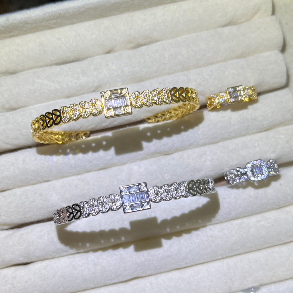 Wheat🌾 Sheaf 🍃Baguette Golden & Silver Bangle and ring set