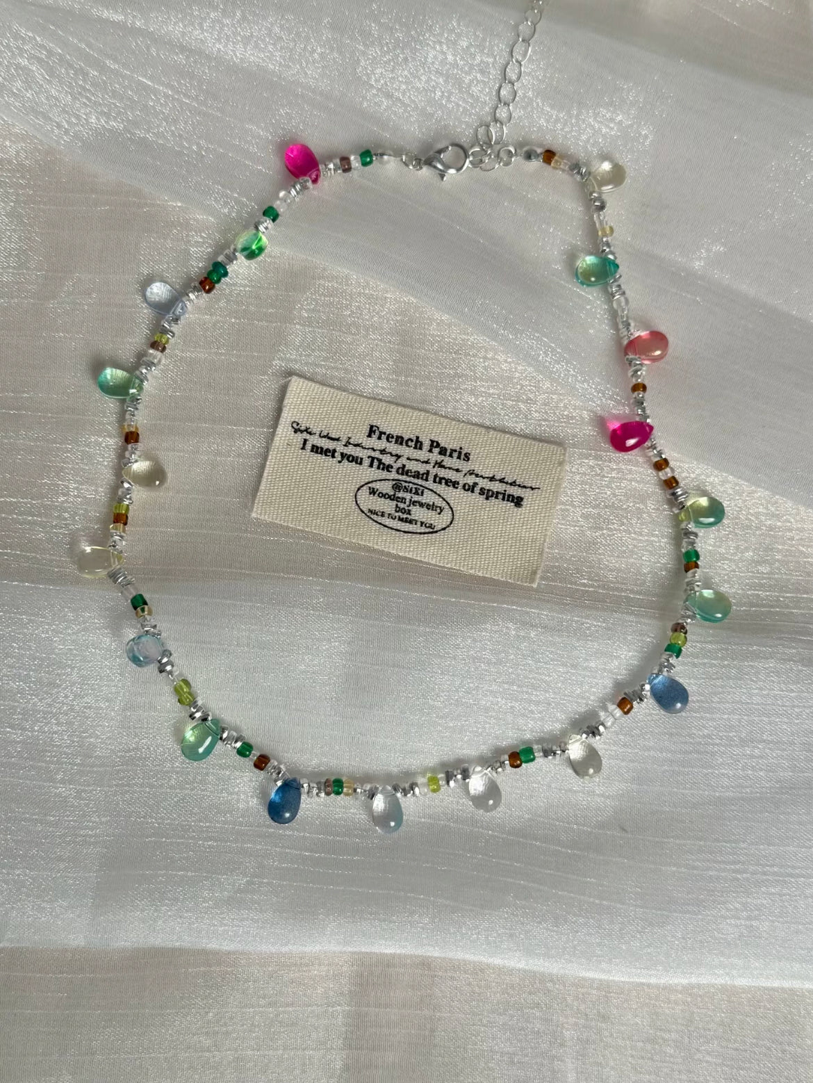 Handmade Rainbow Glass Teardrop Necklace & Bracelet