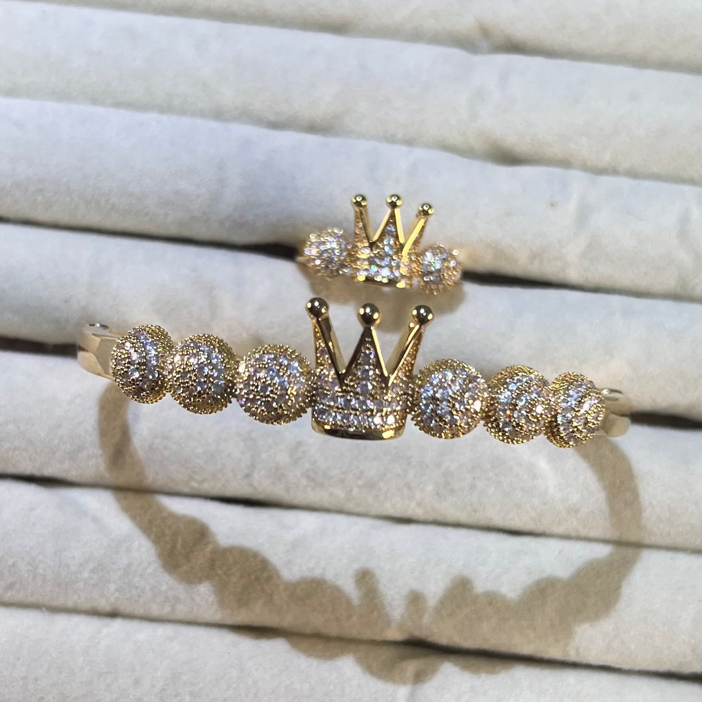Luxury Crown Lab-Created Gemstone Bracelet & Ring Set | Gold-Tone Jewelry