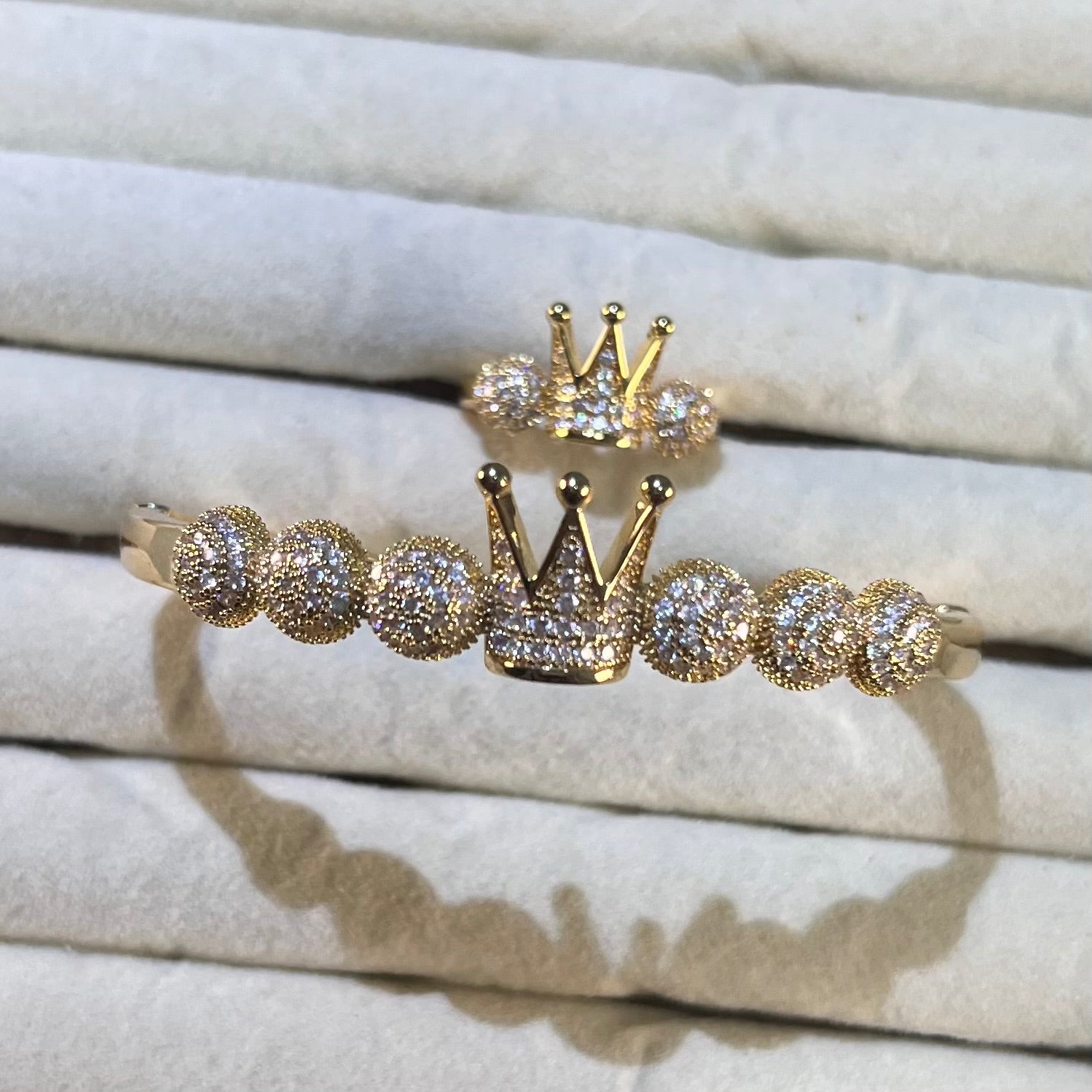 Luxury Crown Lab-Created Gemstone Bracelet & Ring Set | Gold-Tone Jewelry