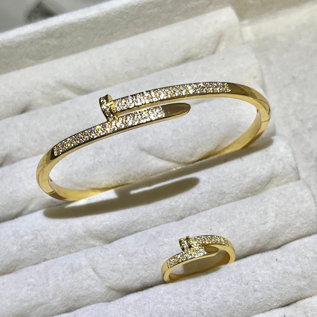 Flatten nail it Lab-Created Gemstone Bangle and ring set| Gold& Silver Tone Jewelry