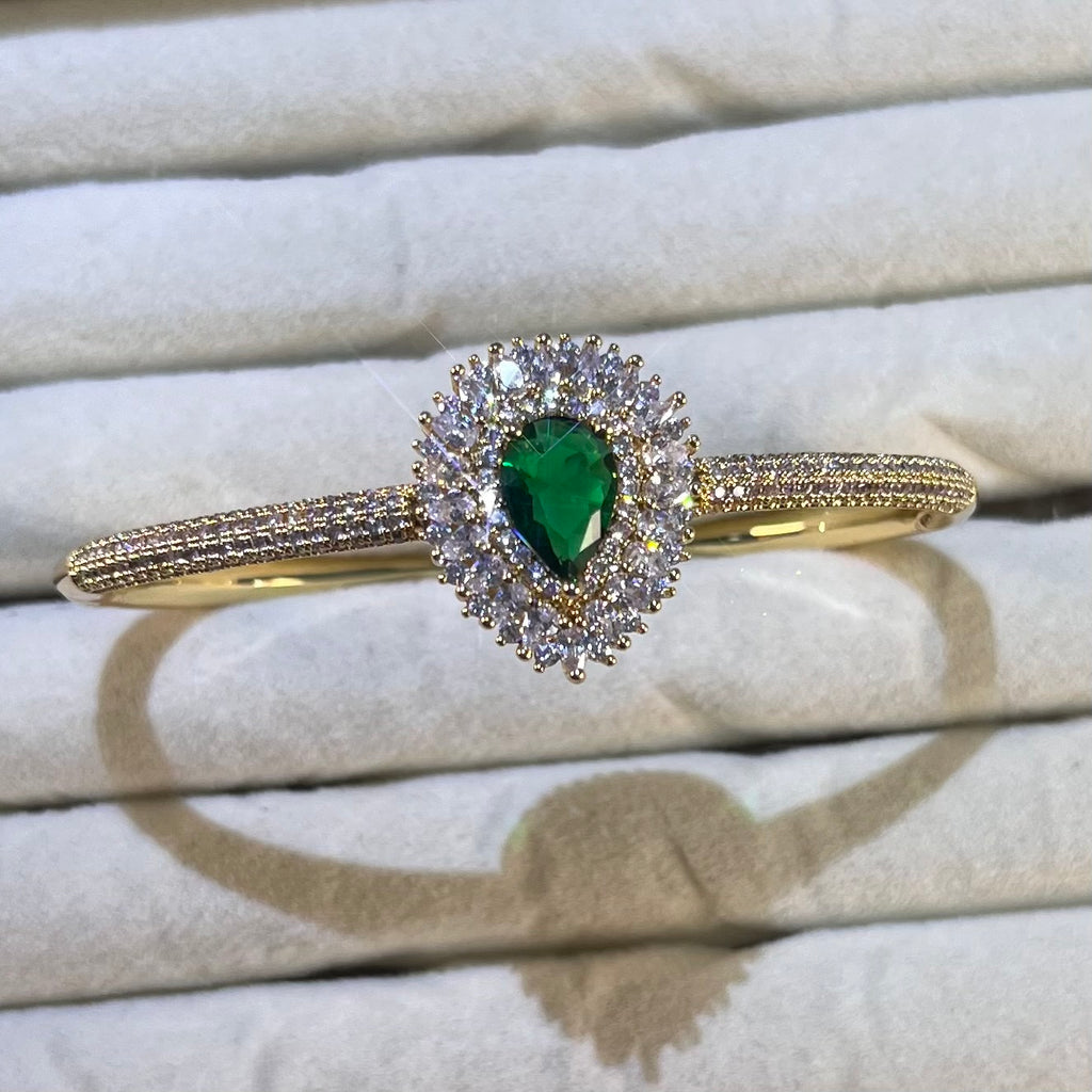 Emerald Drop Lab-Created Gemstone Solitaire Bangle | Gold-Tone Jewelry