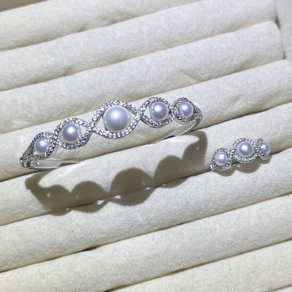 Infinity Pearl ♾️ Silver Bangle and Ring set