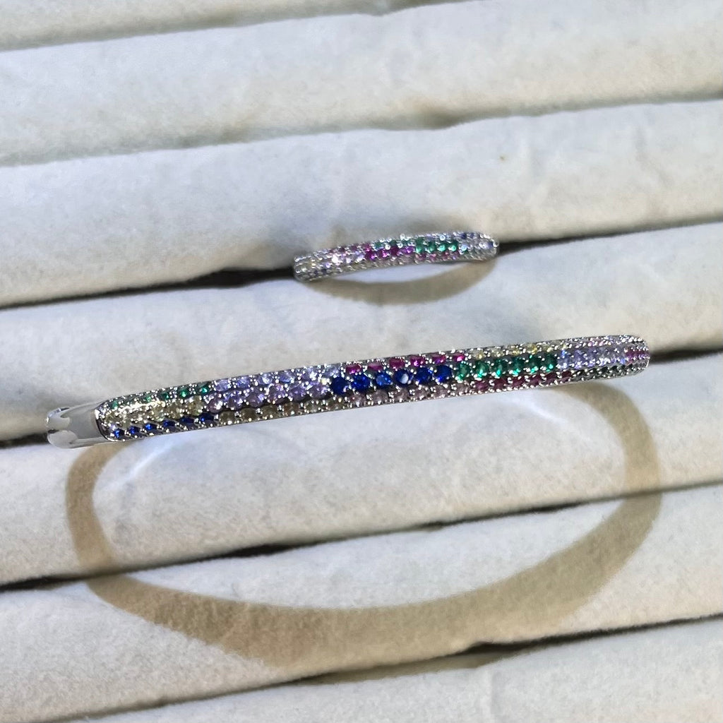 Rainbow Pave Lab-Created Gemstone Bangle & Ring Set | Gold&Silver-Tone Jewelry