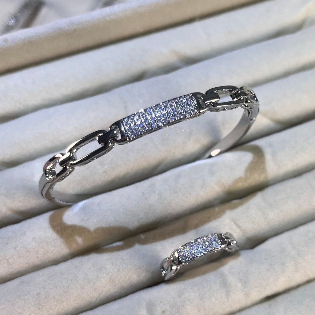 Paperclip Link Pave Lab-Created Gemstone Bracelet & Ring Set | Gold& Silver Tone Jewelry
