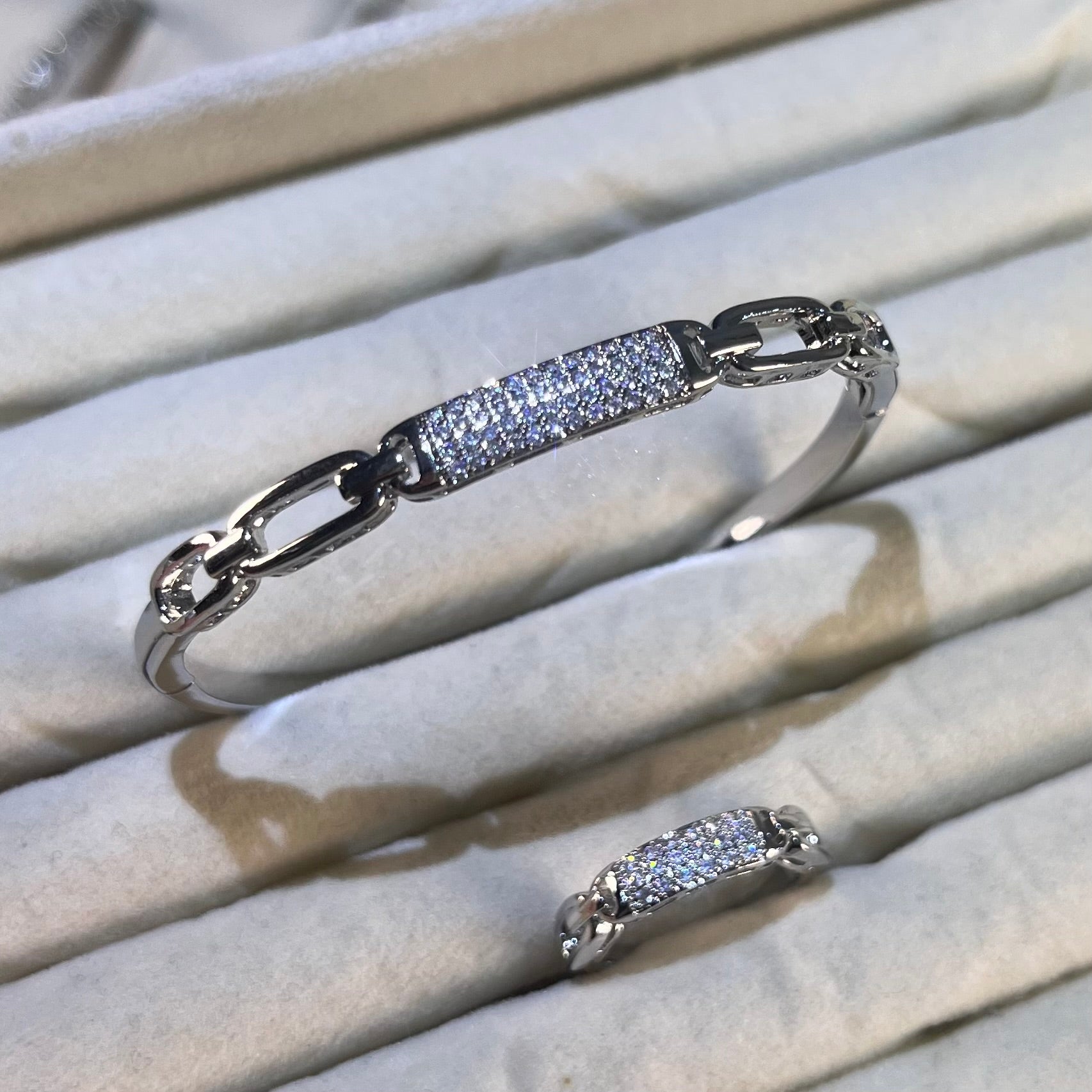 Paperclip Link Pave Lab-Created Gemstone Bracelet & Ring Set | Gold& Silver Tone Jewelry