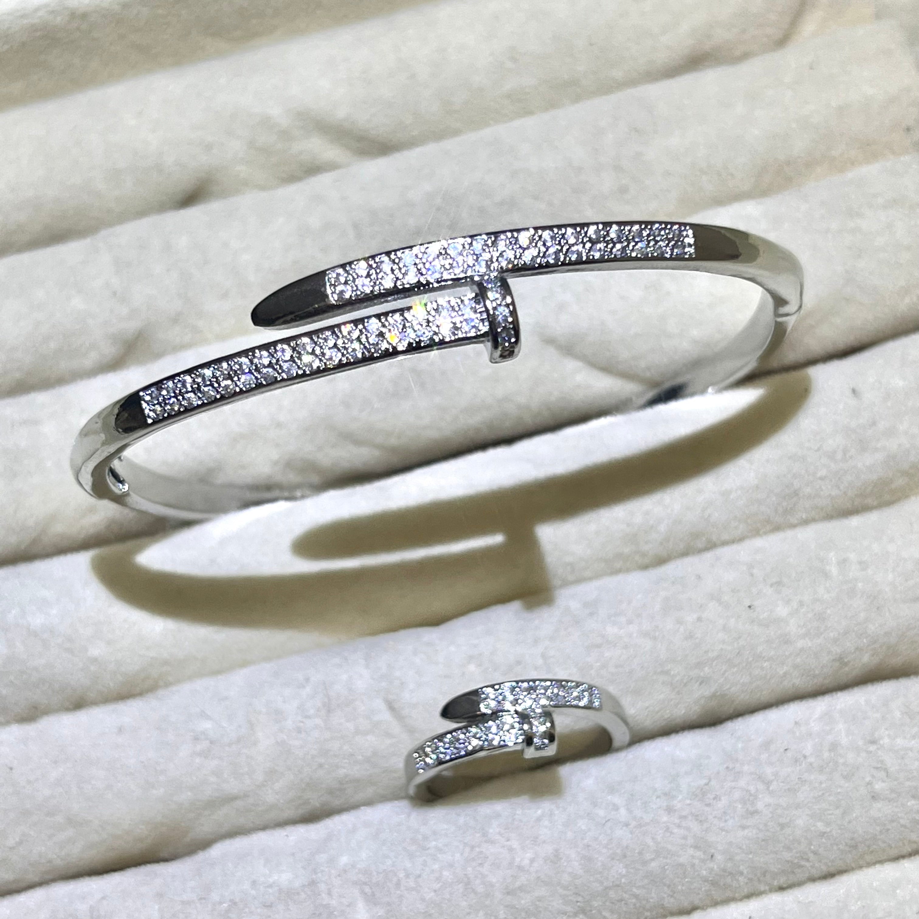 Flatten nail it Lab-Created Gemstone Bangle and ring set| Gold& Silver Tone Jewelry