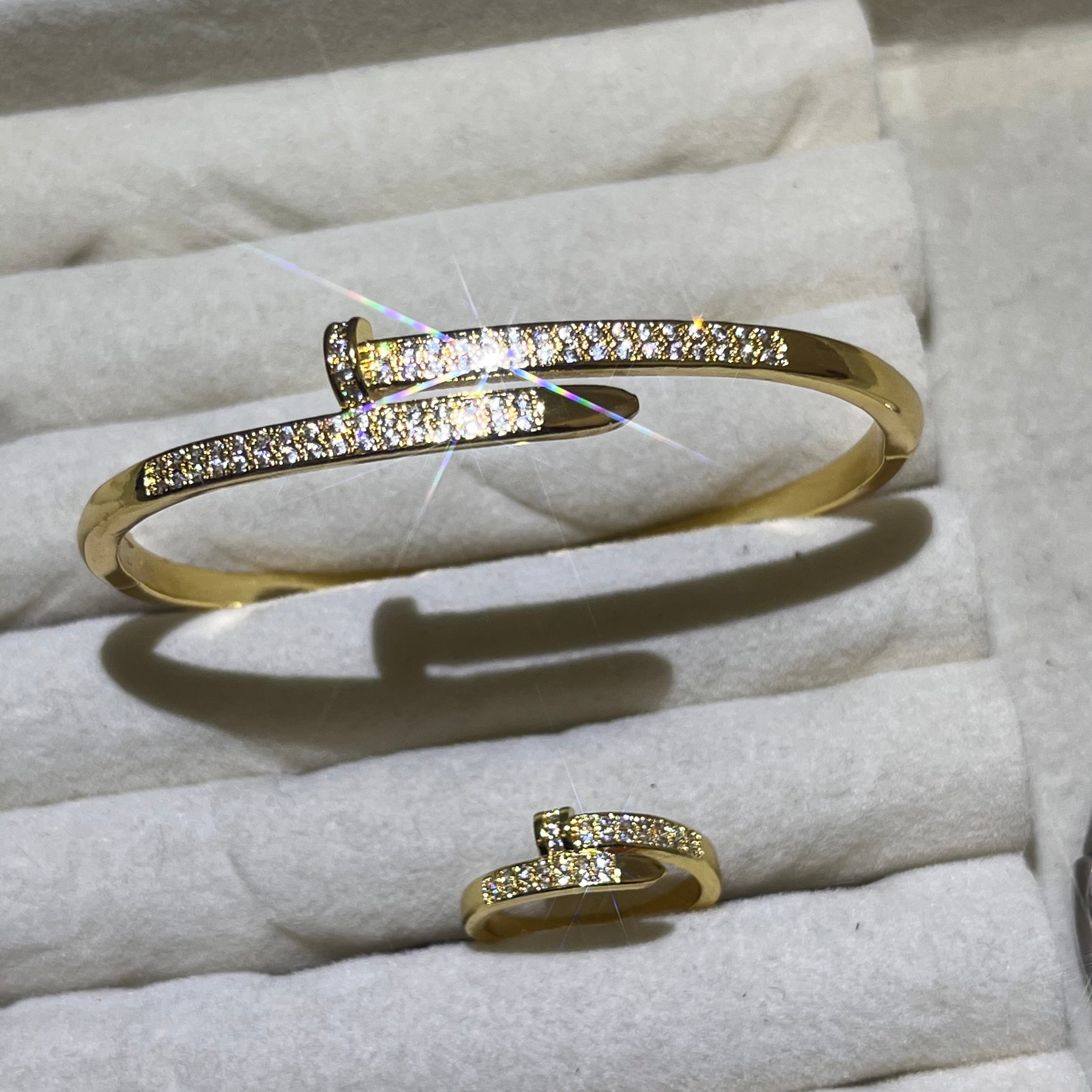 Flatten nail it Lab-Created Gemstone Bangle and ring set| Gold& Silver Tone Jewelry