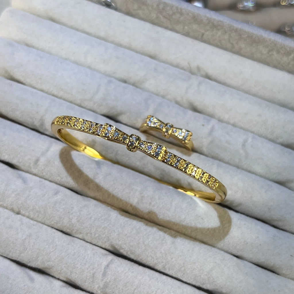 Dainty Bow Tie Pave Lab-Created Gemstone Bangle | Gold& Silver  Tone Jewelry