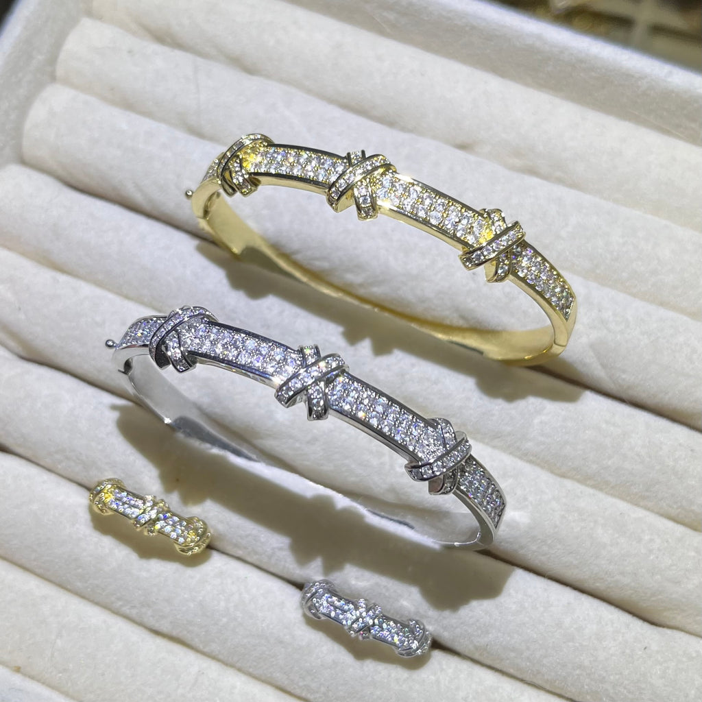 Knot Pave Golden&Silver Bangle and Ring set