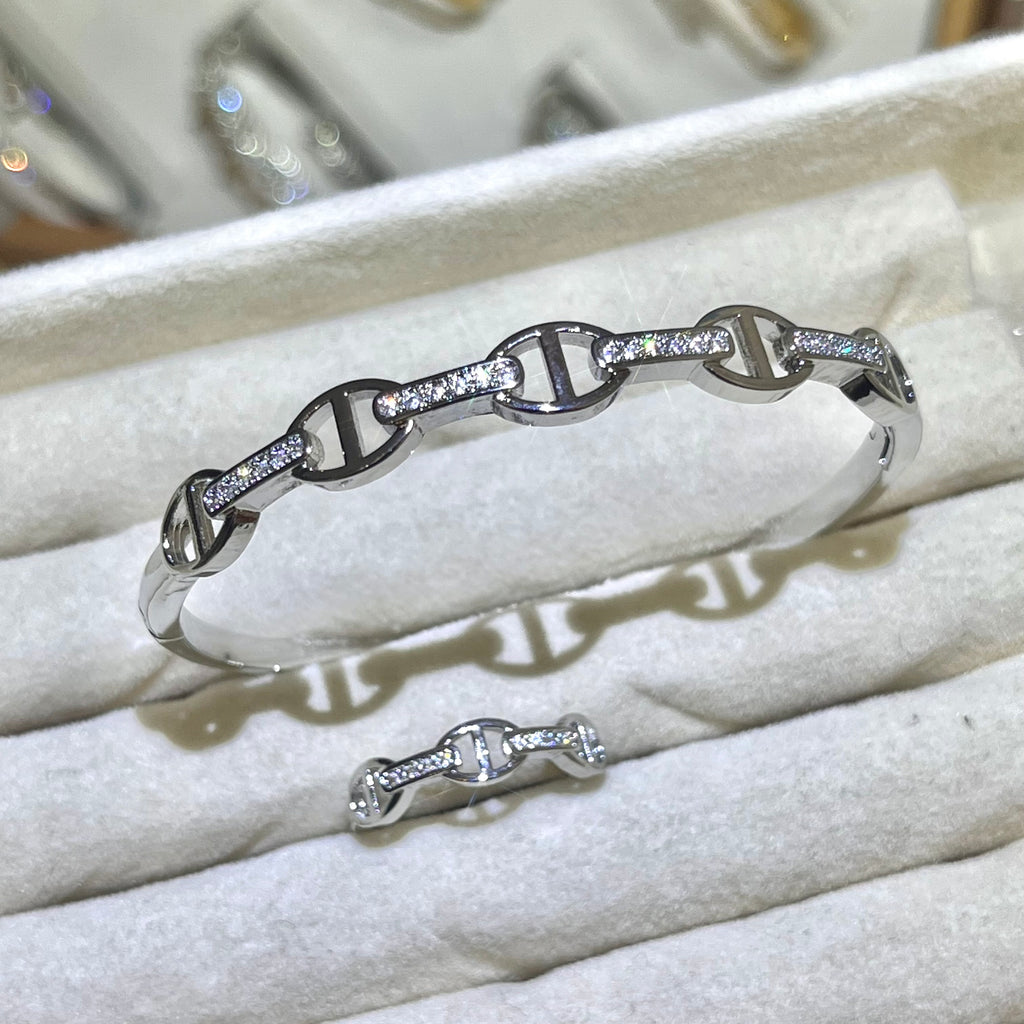Pig nose Lux Lab-Created Gemstone Bangle and ring set| Gold& Silver Tone Jewelry