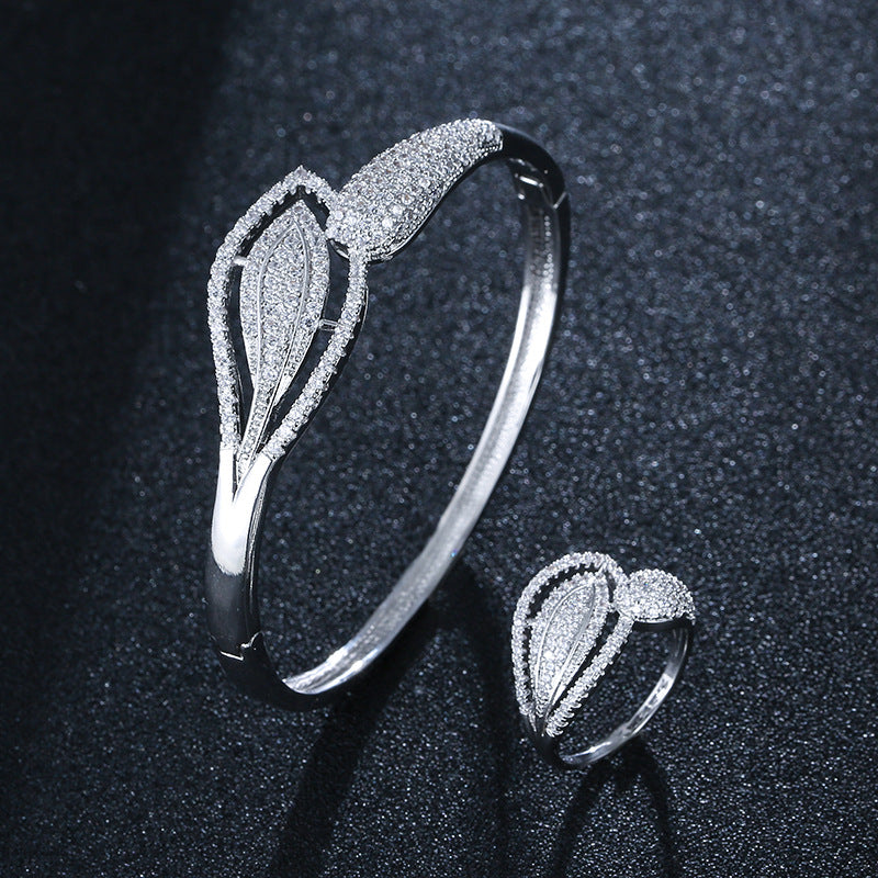 Jolie Fleur Full diamond Bangle and Ring set |Gold&Silver