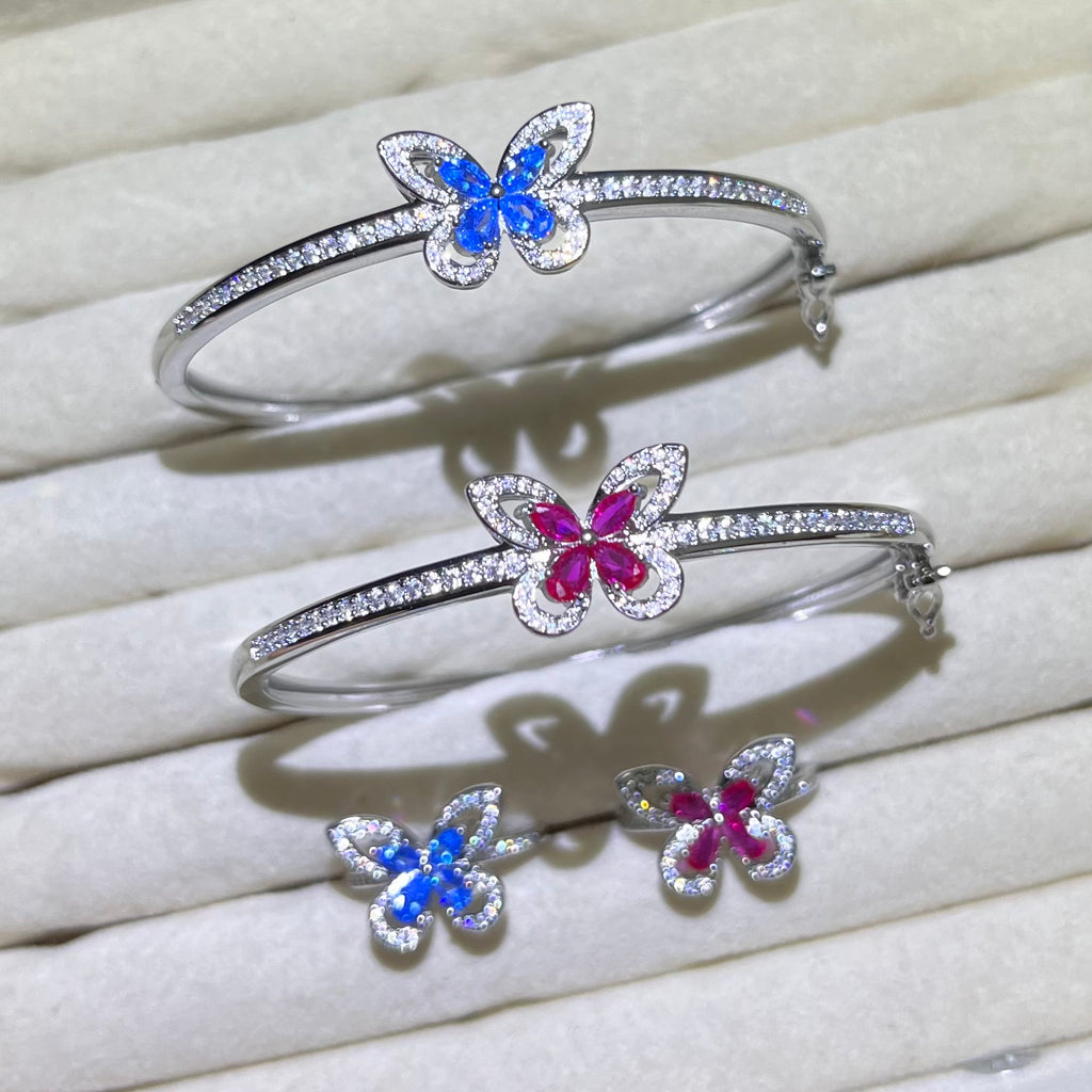 🦋 Lab grown ruby& aquamarine ✨Butterflies and ring set